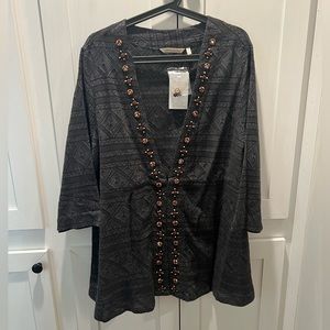 Soft surroundings Beatrice tribal print bead trim cardigan size 2x